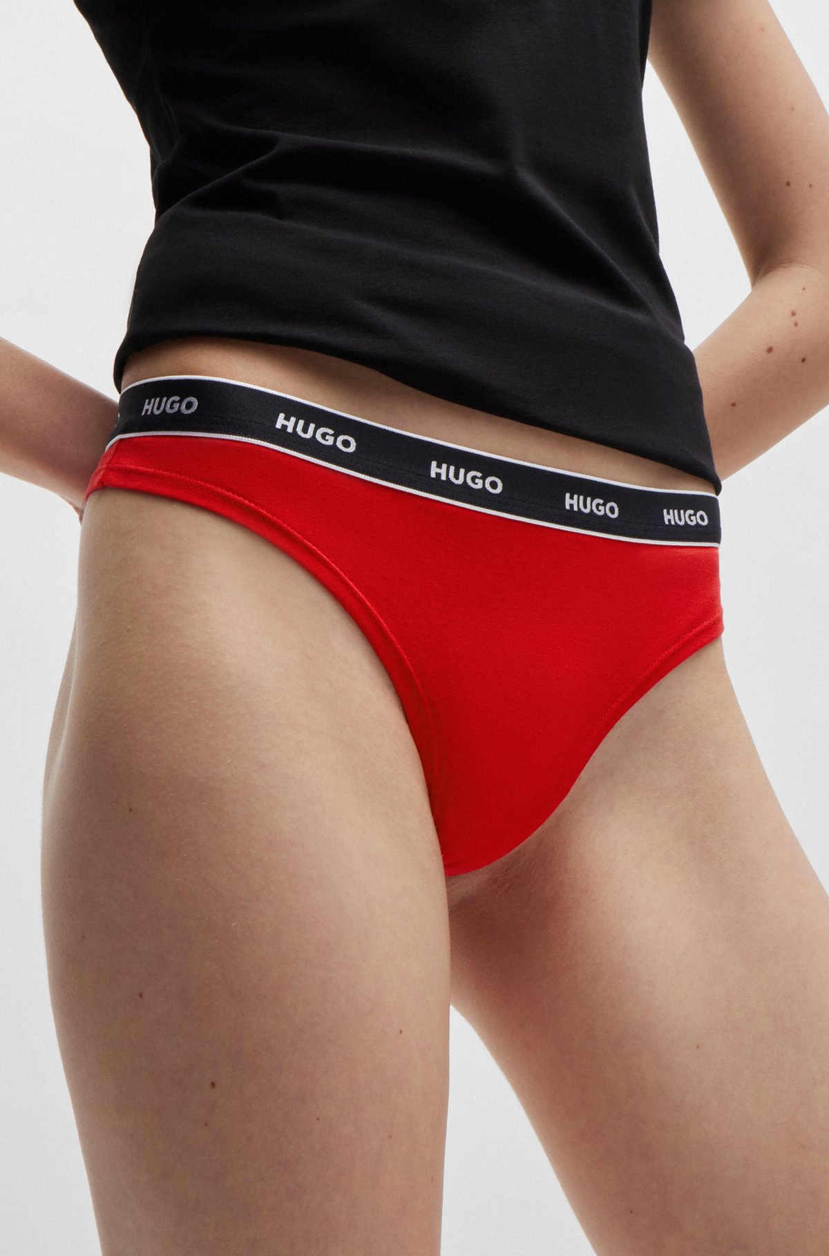 Stretch-cotton string briefs with logo waistband, Red
