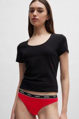 String van stretchkatoen met herhaalde logo&rsquo;s op tailleband, Rood