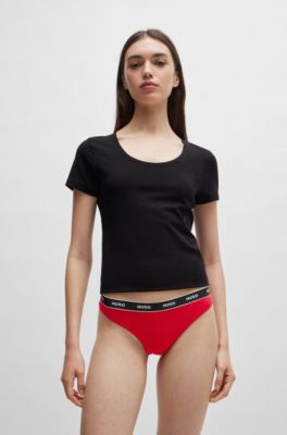 String van stretchkatoen met herhaalde logo&rsquo;s op tailleband, Rood