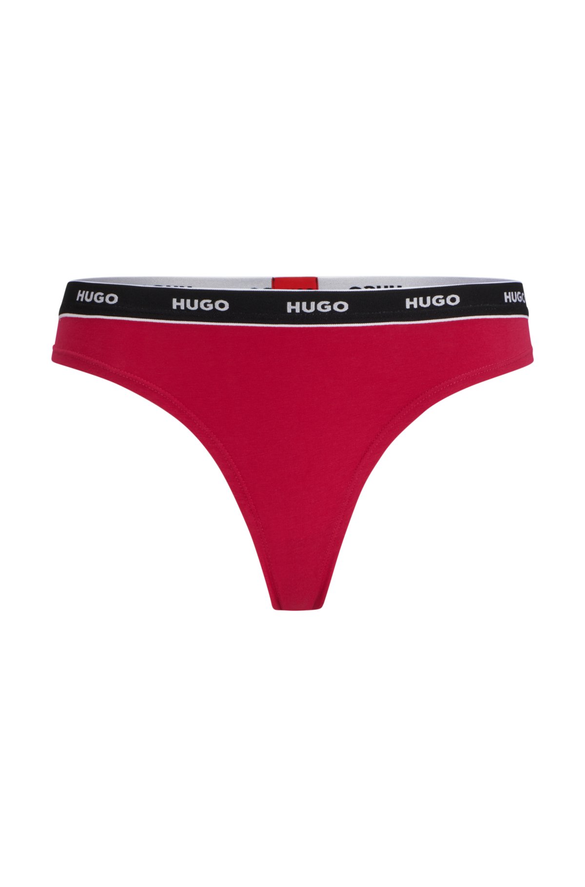 HUGO - Stretch-cotton string briefs waistband logo with