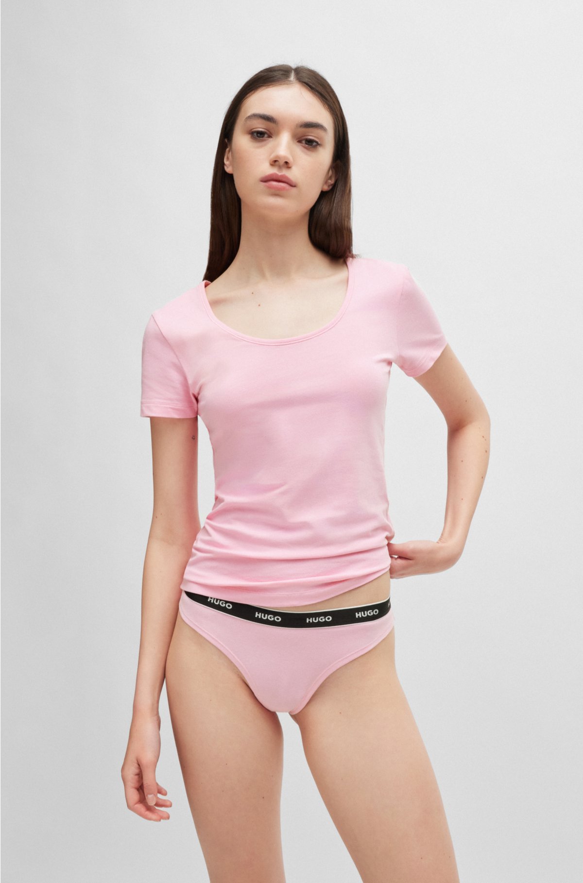Stretch-cotton string briefs with logo waistband, light pink