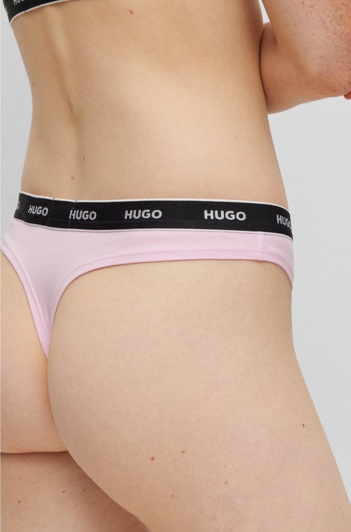 HUGO - Stretch-cotton string briefs with waistband logo