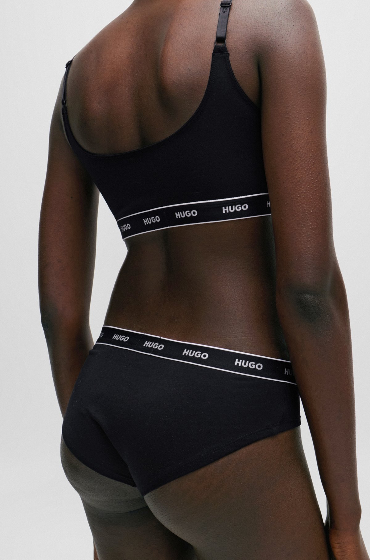 Stretch-cotton regular-rise briefs with logo waistband, Black