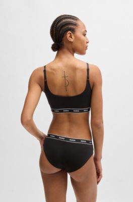 Slip en coton stretch avec taille logot&eacute;e, Noir