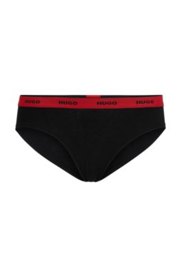 Stretch-cotton regular-rise briefs with logo waistband, Black