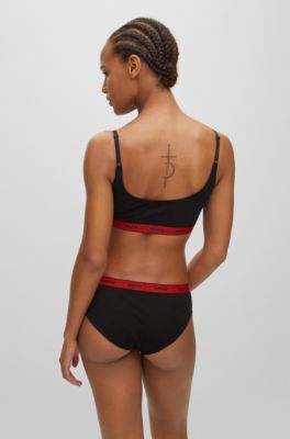 Stretch-cotton regular-rise briefs with logo waistband, Black