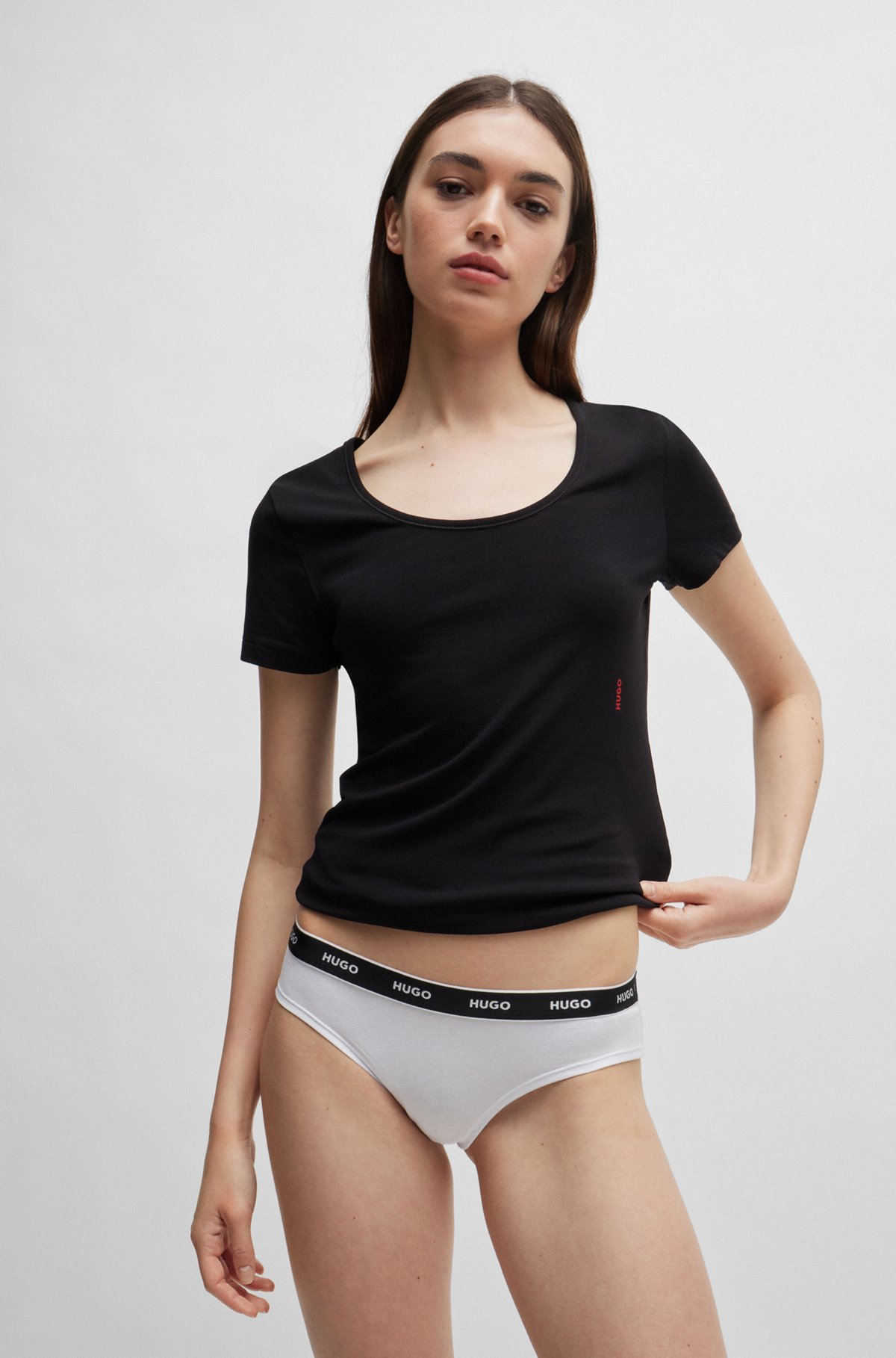 Stretch-cotton regular-rise briefs with logo waistband, White
