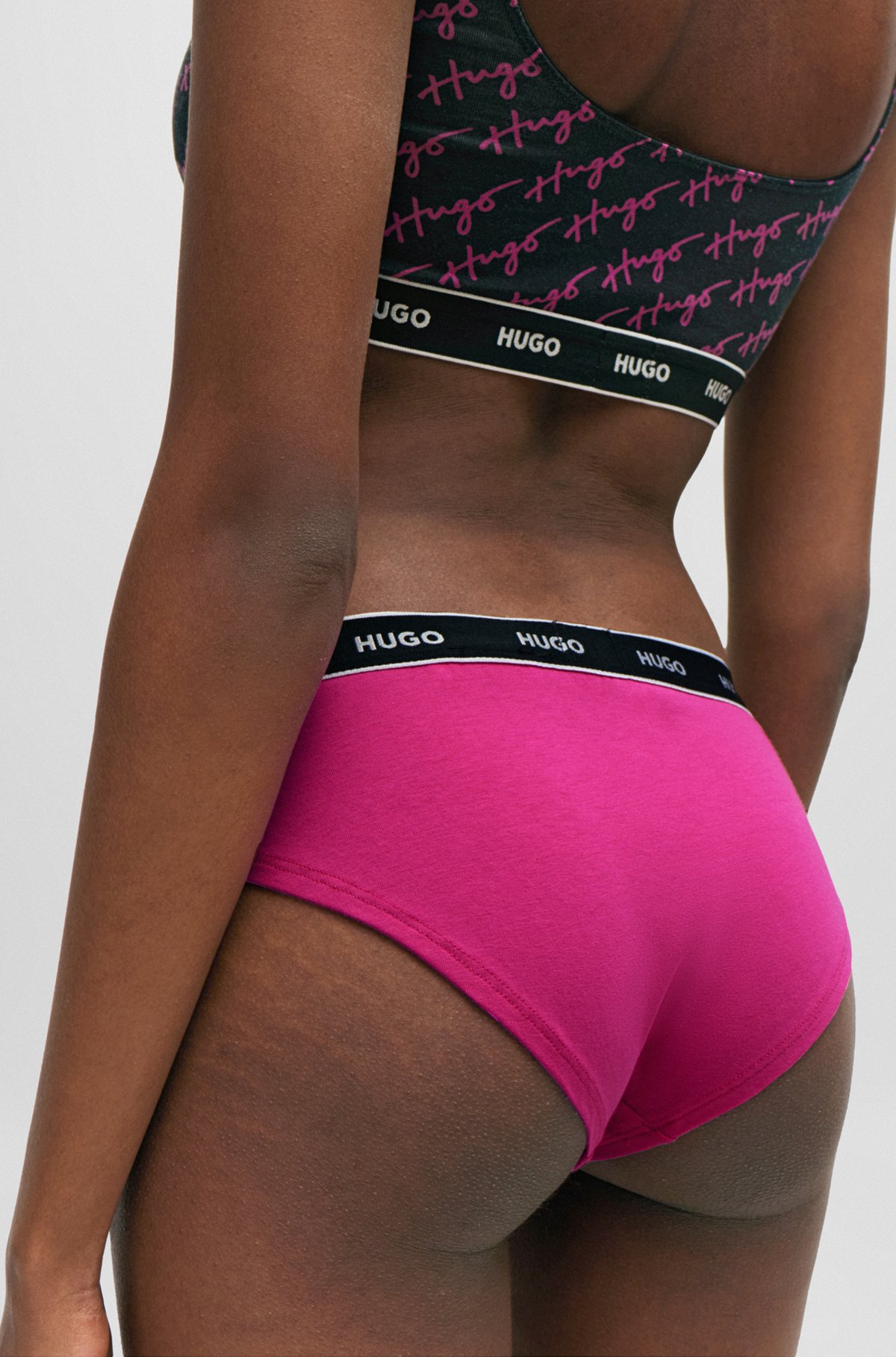 Stretch-cotton regular-rise briefs with logo waistband, Dark pink