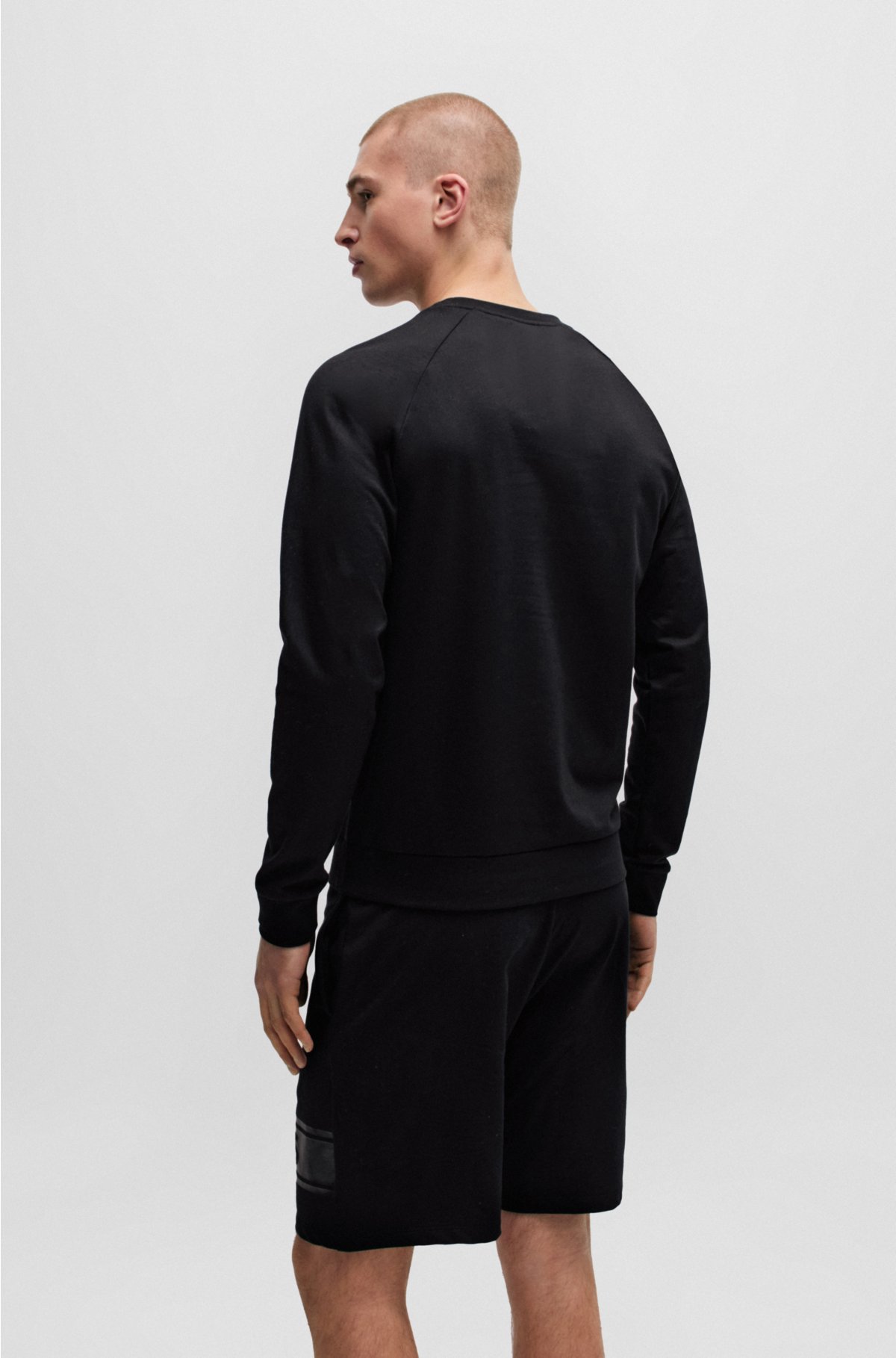 Cotton-terry sweatshirt with tonal logo print, Black