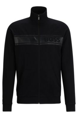 BOSS Cottonterry zipup jacket with tonal logo print
