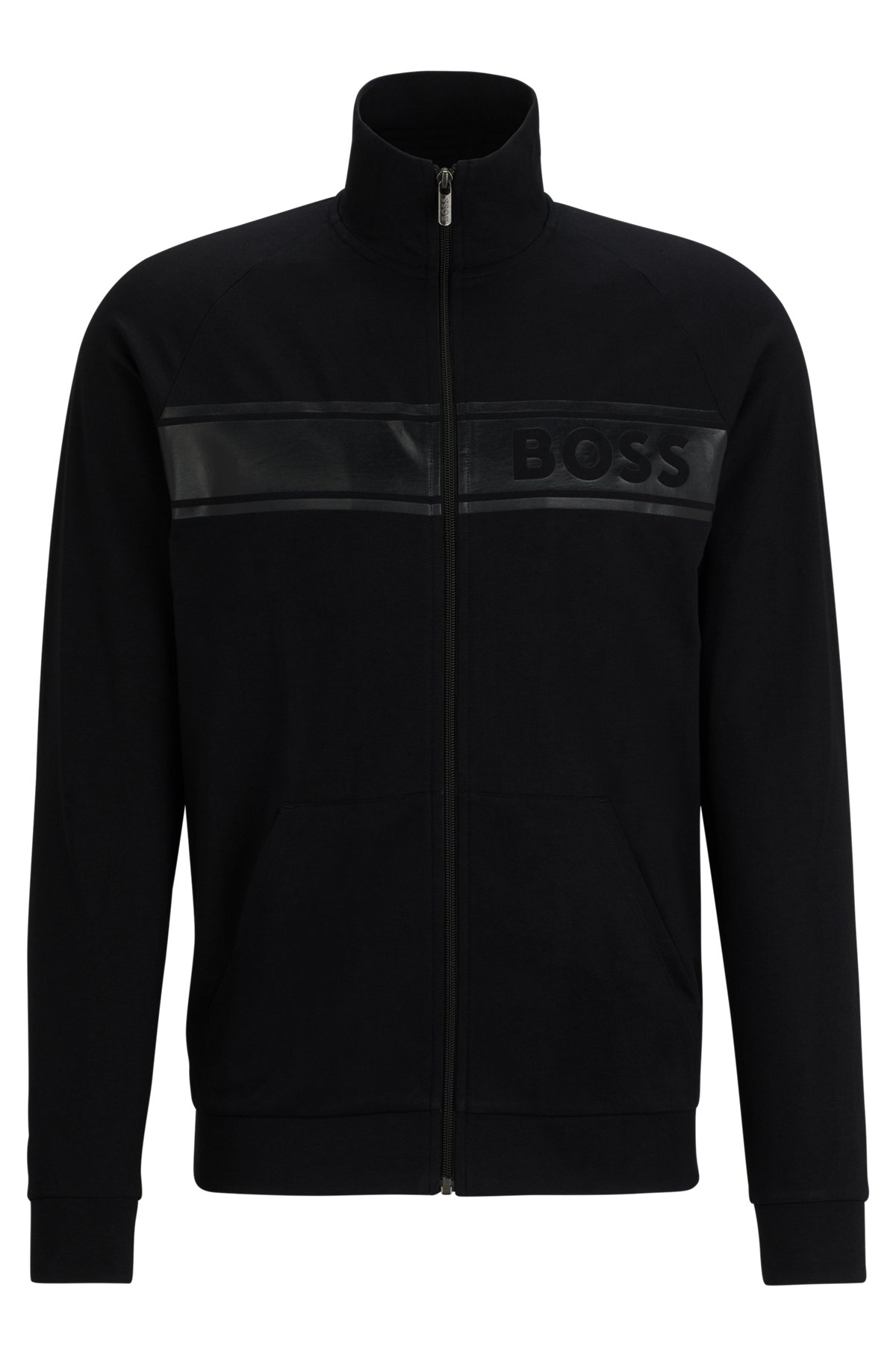 BOSS - Cotton-terry zip-up jacket with tonal logo print