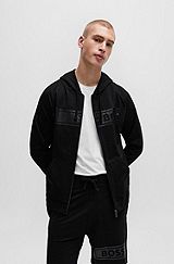 Cotton-terry zip-up hoodie with tonal logo print, Black