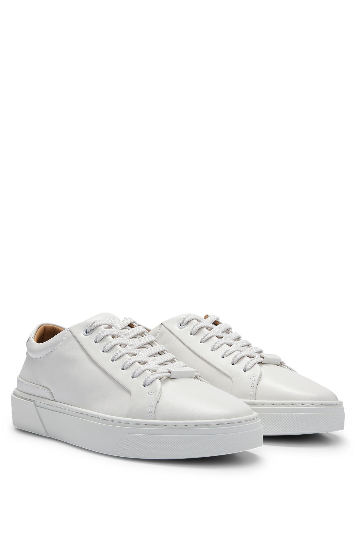 Leather low-profile trainers with branding and rubber outsole, White