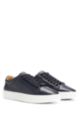 Leather low-profile trainers with branding and rubber outsole, Dark Blue