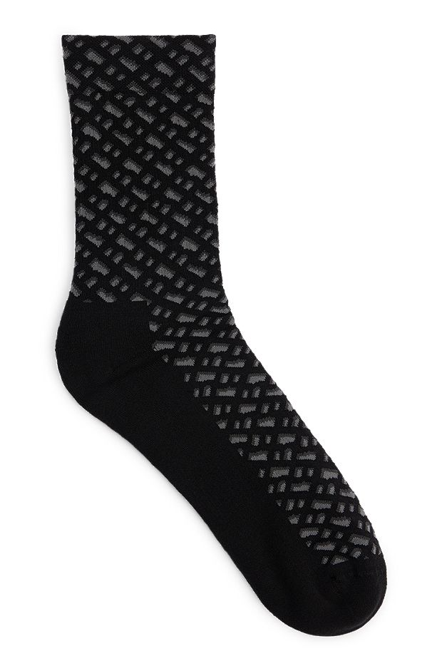 Mittelhohe Socken mit Monogramm-Muster, Schwarz