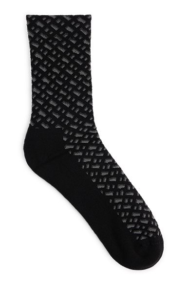 Regular-length socks with a monogram pattern, Black