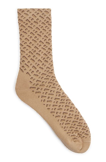 Mittelhohe Socken mit Monogramm-Muster, Beige
