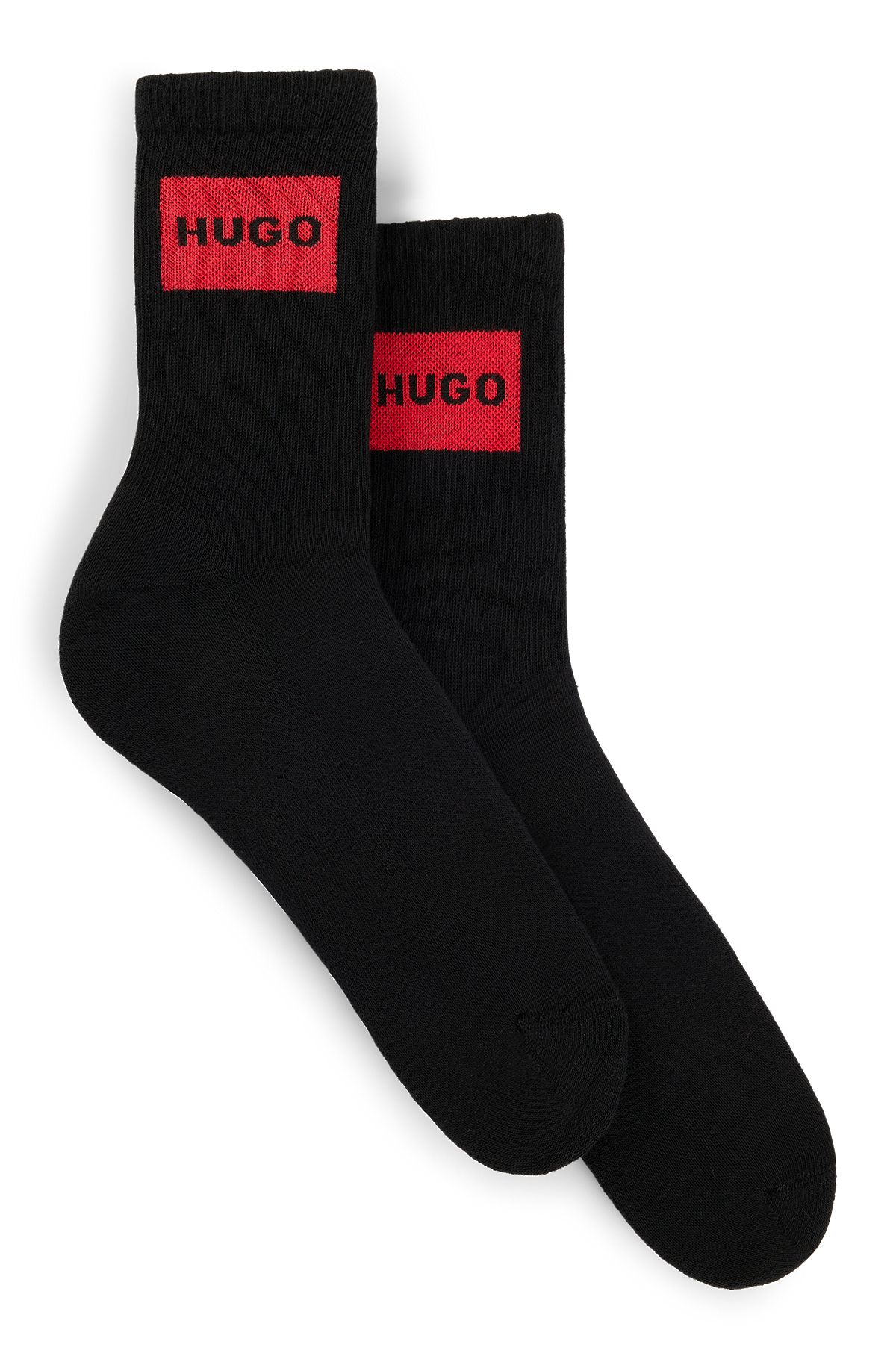 Two-pack of cotton-blend short socks with logos, Black