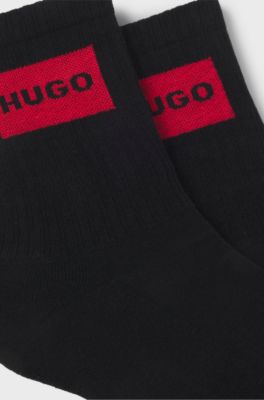 Two-pack of short-length socks with red logos, Black