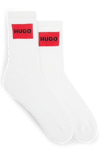 Two-pack of cotton-blend short socks with logos, White