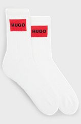 Two-pack of cotton-blend short socks with logos, White