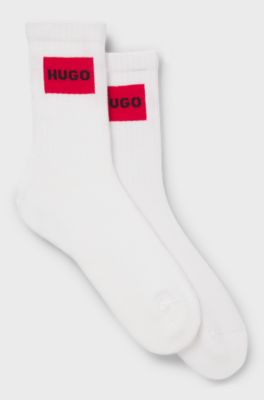 Lot de deux paires de chaussettes courtes &agrave; logos rouges, Blanc