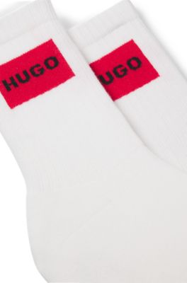 Paquete de dos pares de calcetines cortos con logos rojos, Blanco