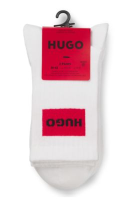 Paquete de dos pares de calcetines cortos con logos rojos, Blanco