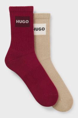 Two-pack of short-length socks with red logos, Dark Red / Beige