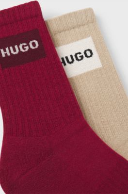 Two-pack of short-length socks with red logos, Dark Red / Beige