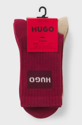 Two-pack of short-length socks with red logos, Dark Red / Beige