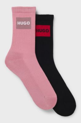 Lot de deux paires de chaussettes courtes &agrave; logos rouges, Noir / Rose