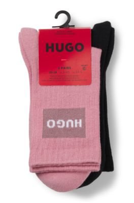 Lot de deux paires de chaussettes courtes &agrave; logos rouges, Noir / Rose