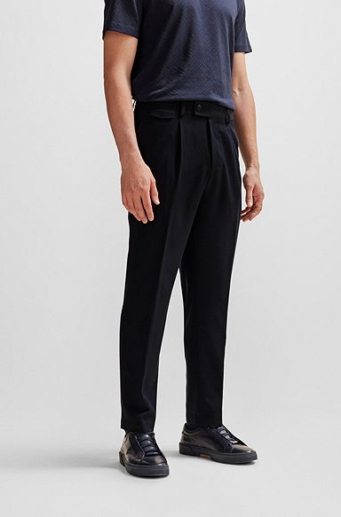 Regular-rise pleated trousers in soft silk, Dark Blue