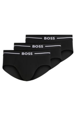 Lot de trois boxers courts en coton stretch avec taille logot&eacute;e, Noir
