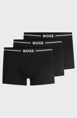 Three-pack of stretch-cotton trunks with logo waistbands, Black