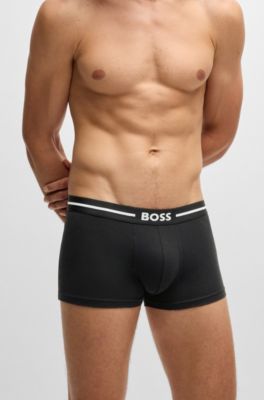 Three-pack of stretch-cotton trunks with logo waistbands, Nero