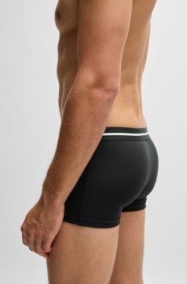 Three-pack of stretch-cotton trunks with logo waistbands, Black