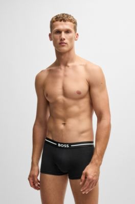 Three-pack of stretch-cotton trunks with logo waistbands, Black