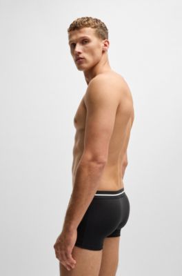 Three-pack of stretch-cotton trunks with logo waistbands, Nero
