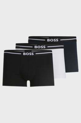 Paquete de tres calzoncillos de algod&oacute;n el&aacute;stico con logotipos en la cintura, Negro / Blanco / Azul