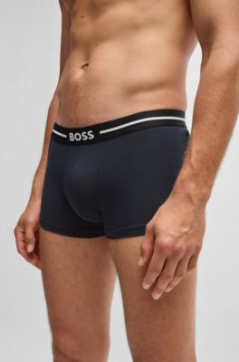 Three-pack of stretch-cotton trunks with logo waistbands, Nero / Bianco / Blu