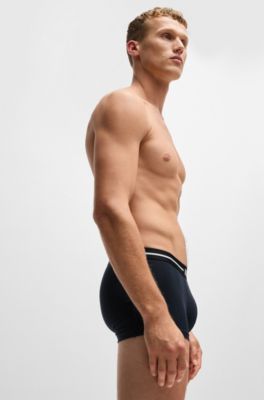 Three-pack of stretch-cotton trunks with logo waistbands, Black / White / Blue