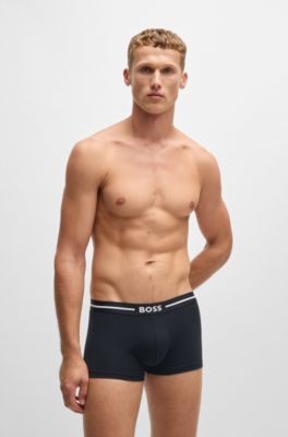 Three-pack of stretch-cotton trunks with logo waistbands, Black / White / Blue