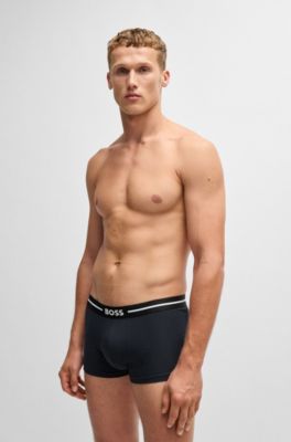 Three-pack of stretch-cotton trunks with logo waistbands, Black / White / Blue
