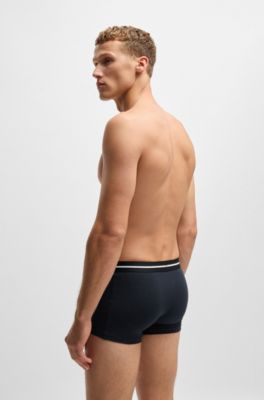 Three-pack of stretch-cotton trunks with logo waistbands, Nero / Bianco / Blu