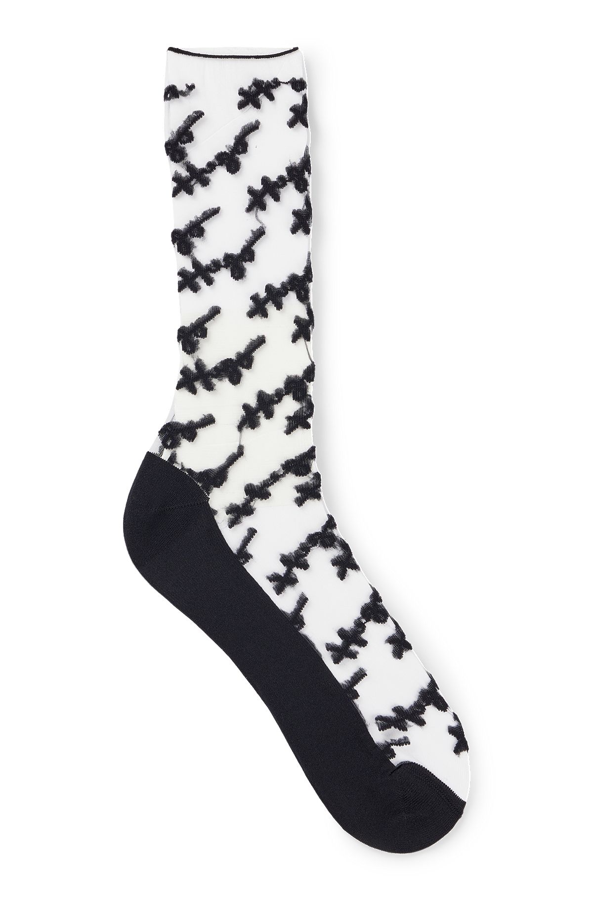 Regular-length transparent socks with handwritten logos, White Patterned