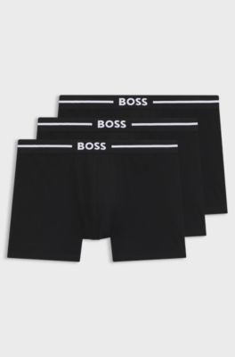 Three-pack of stretch-cotton boxer briefs with logos, Black