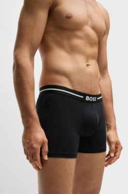 Three-pack of stretch-cotton boxer briefs with logos, Black