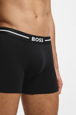 Three-pack of stretch-cotton boxer briefs with logos, Black
